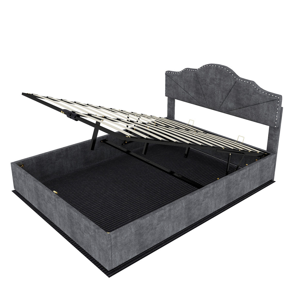 STAURAUMBETT 160/200 cm DE-32959 mit Pneumatik-Stauraum und Matratze Grau - Grau, Metall (160/200cm) - ComfortXL