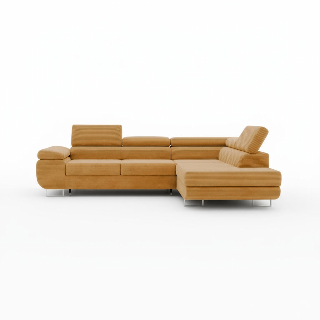 ECKSOFA ASTORP, Sofa aus Cord Senf - Poso 01 - Currygelb/Silberfarben, Textil/Metall (277/203cm) - Moderno Meble