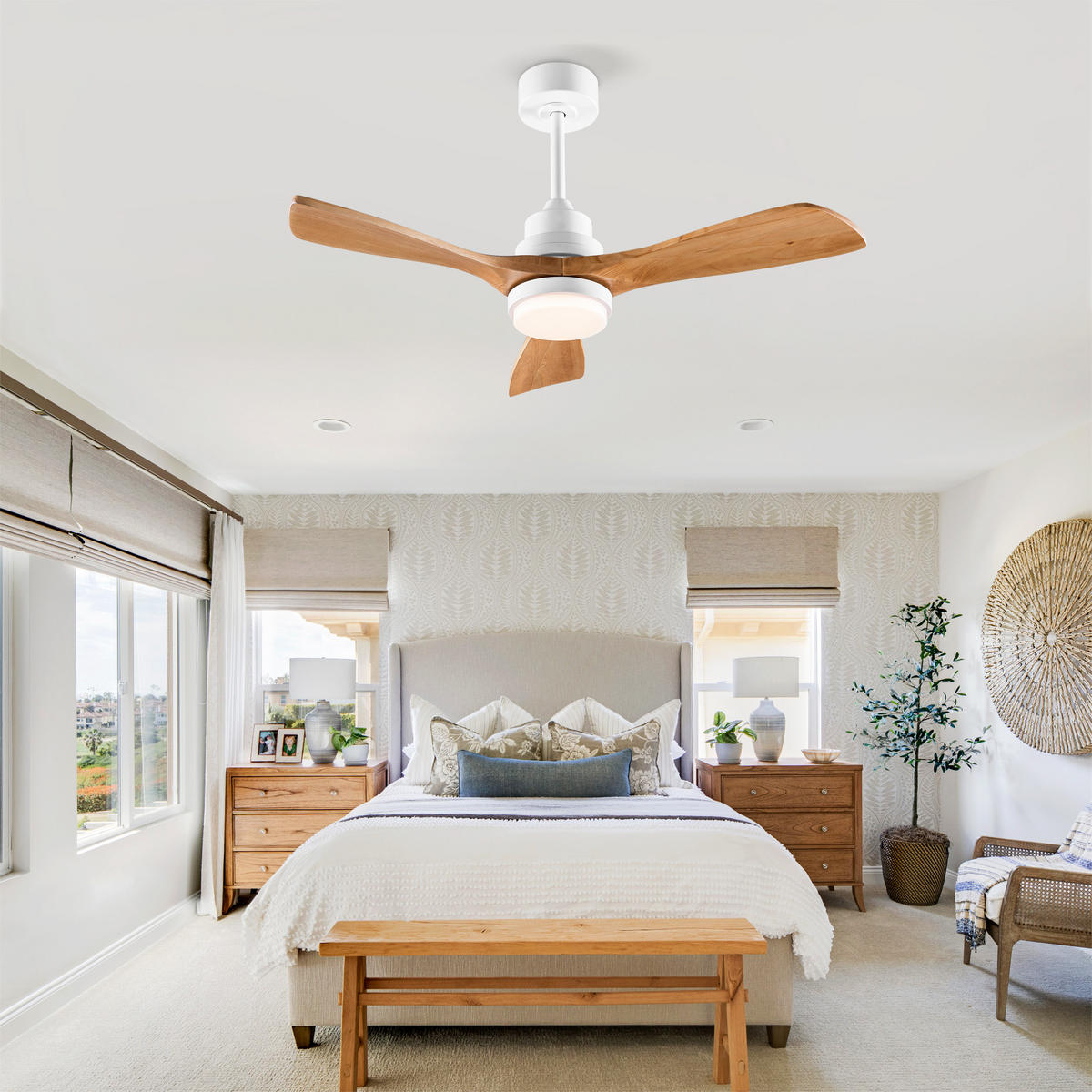 DECKENVENTILATOR DE-16241 42 Zoll mit Fernbedienung & reversibel Weiß & Holz - Naturfarben, Holz/Metall (107/107/37cm) - ComfortXL