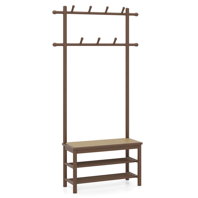 GARDEROBENSTÄNDER mit Schuhbank braun - Braun, Naturmaterialen (71/169.5/30cm) - COSTWAY