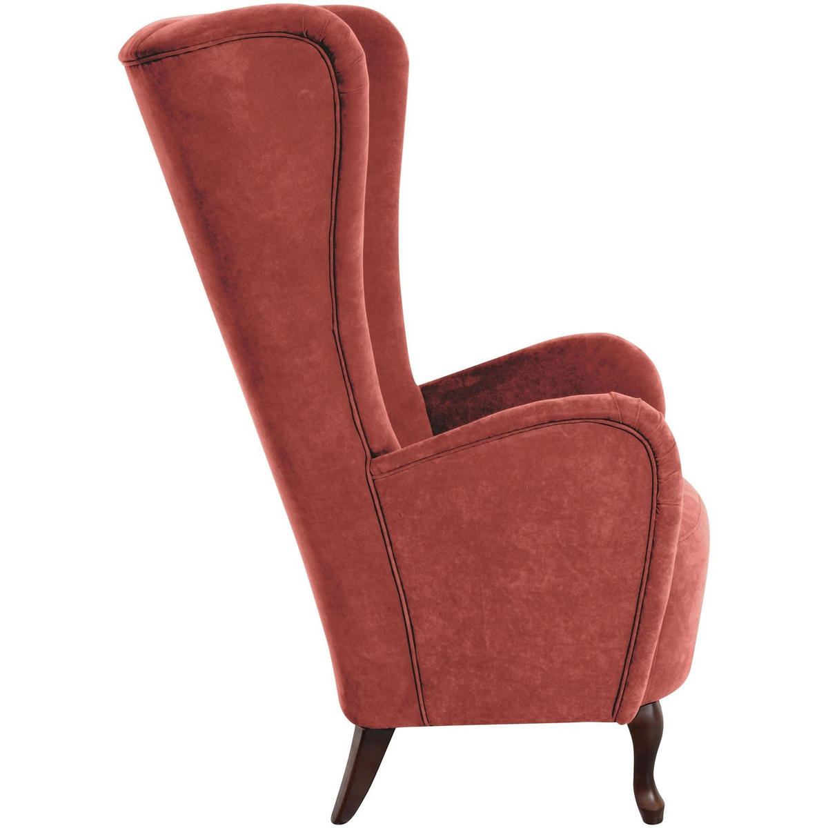 HOCHLEHNSESSEL Kailey Bezug Velourstoff Buche nussbaum dunkel / terracotta - Rot, Kunststoff (96/122/89cm) - 58aufmkessel