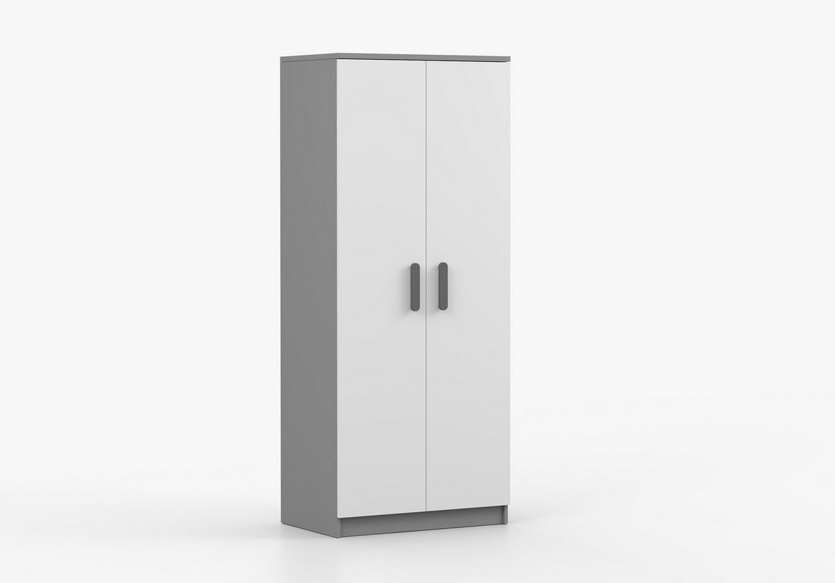 JUGENDZIMMER Elora in Grau und Weiß – 4-teiliges Set mit Schreibtisch, Kommode, Wandregal und Schrank – Grifffarbe Grau - Grau, Holzwerkstoff (80/200/120cm)