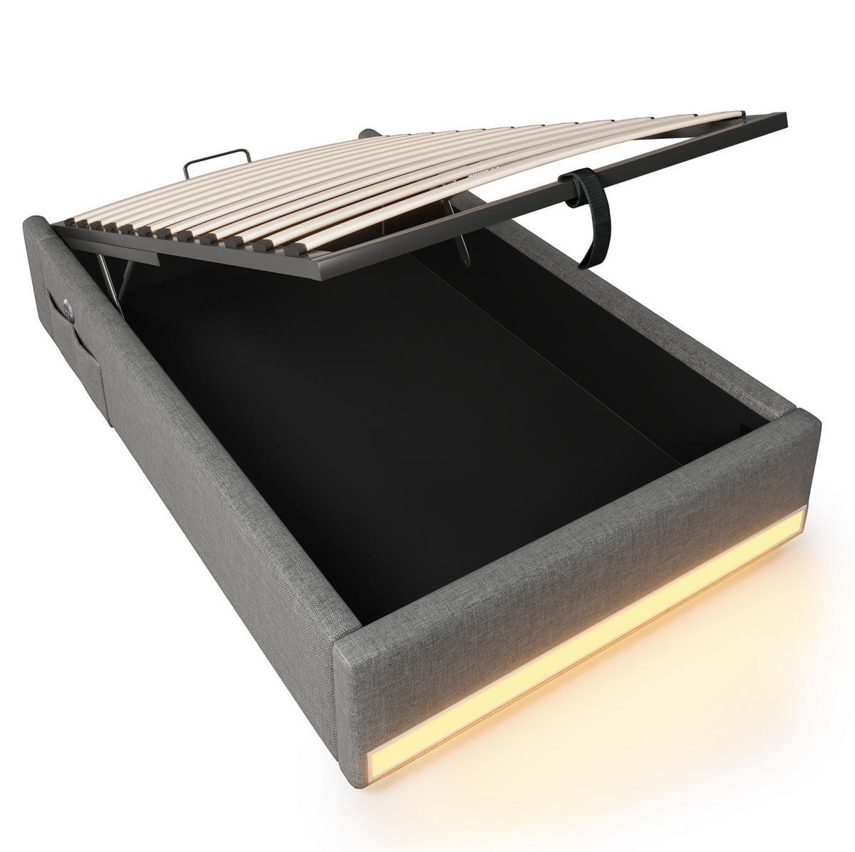 TAPECIRANI krevet 90/200 cm s LED osvjetljenjem, USB i Type-C priključkom te hidrauličnim spremištem, Siva - siva, tekstil (90/200cm) - Redom