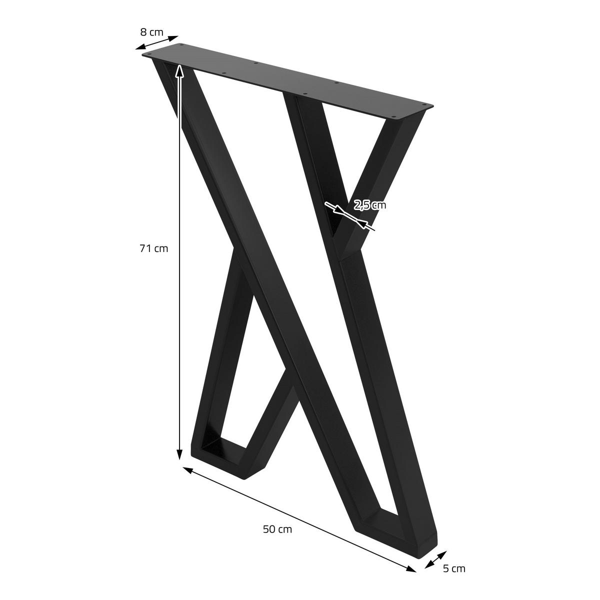 TISCHBEINE 2er Set 50xH71 cm X-Form, Schwarz - Schwarz, Metall (50/8/71cm) - ML-DESIGN