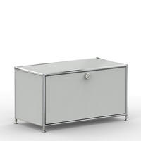 TV Board mit Klappe & Schloss, Breite 77 cm, Lichtgrau - Chromfarben/Silberfarben, Metall (40/43/77.2cm) - Versee