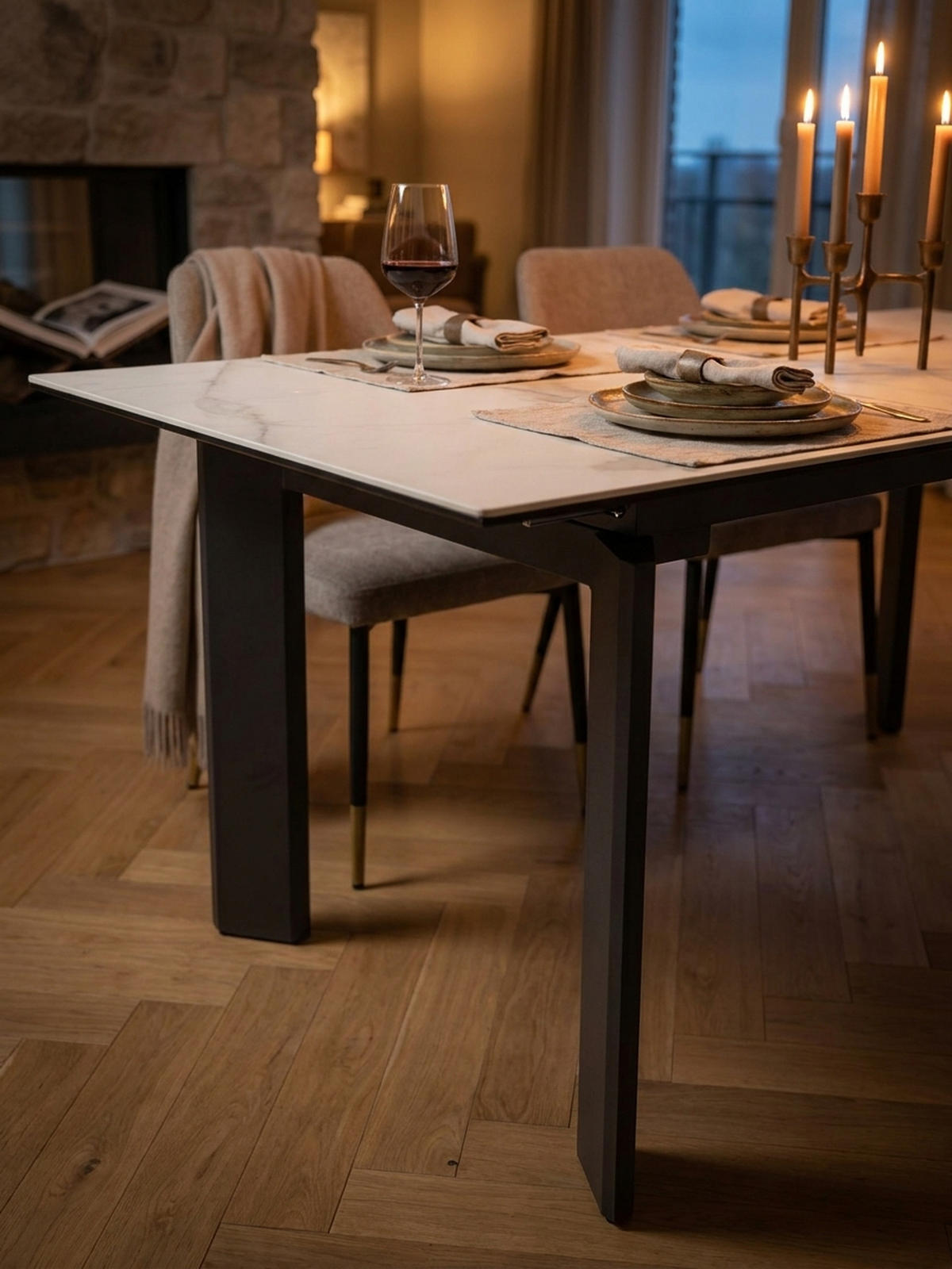 ESSTISCH Ausziehbar Keramik Glas Marmoroptik 180-240 MALTA, Weiß-Schwarz 180x95x77 cm - Schwarz/Weiß, Glas/Metall (95/180/77cm) - KADIMA DESIGN