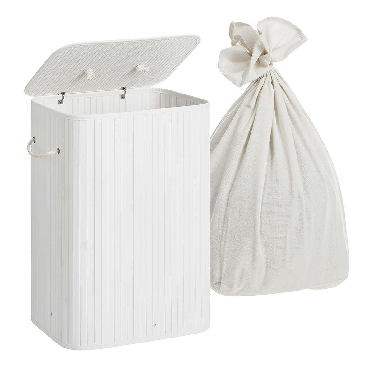 WÄSCHEKORB - Weiß, Holz/Textil (40/60/30cm) - Relaxdays
