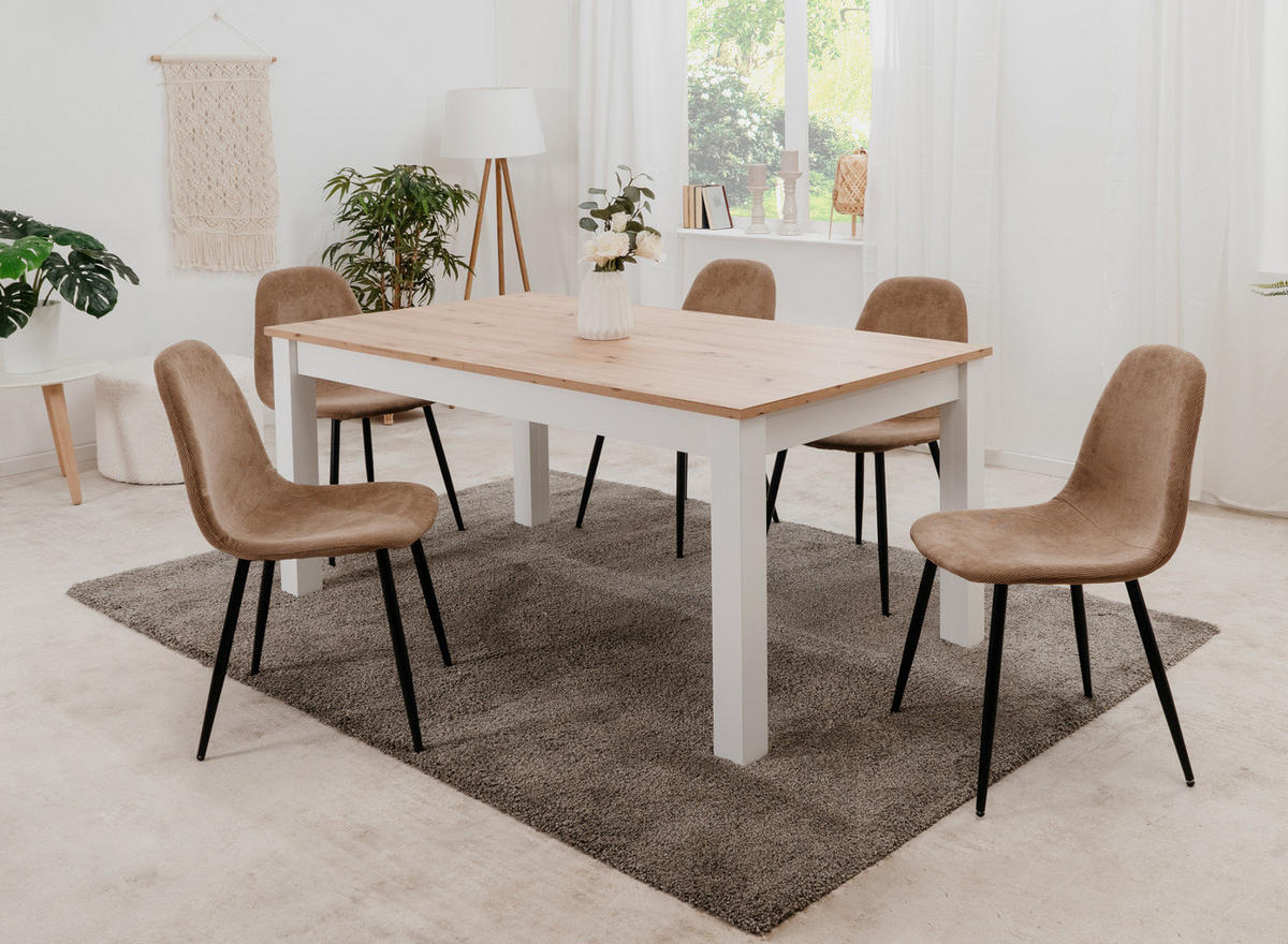 STUHL 4er-Set braun Cord, Esszimmerstuhl mit 4-Fuß-Gestell - Schwarz/Braun, Textil/Metall (50/83/43cm) - Furn.Design