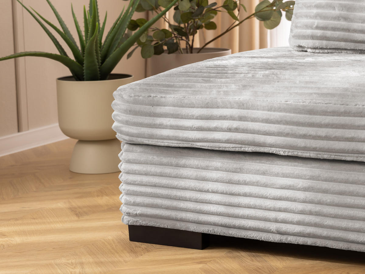 ECKSOFA Wolke mit tiefer Sitzfläche, Schlaffunktion und praktischem Bettkasten aus weichem Taupe Cordstoff - Taupe/Schwarz, Holz/Kunststoff (225/162cm) - S-Style