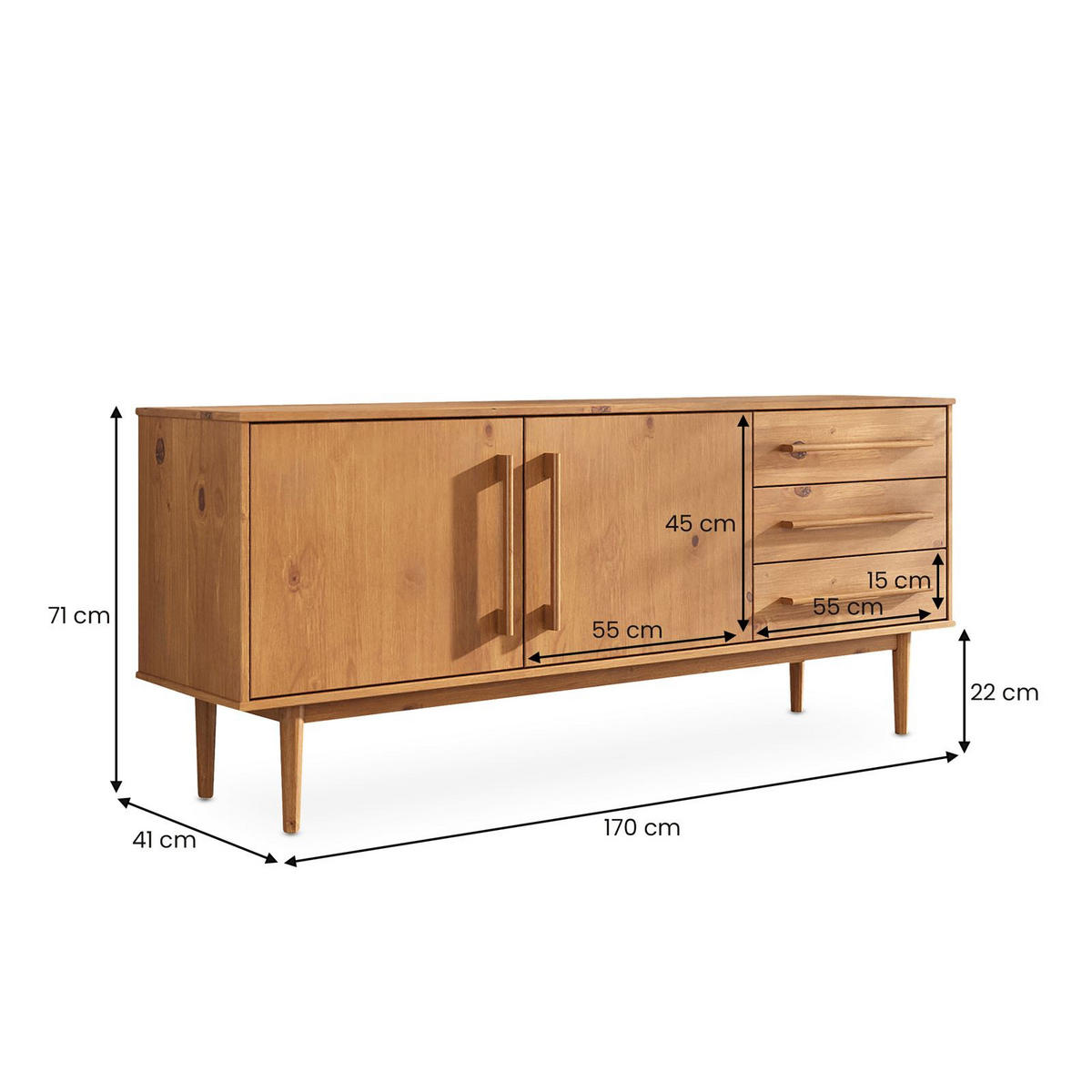 SIDEBOARD TECCA Eiche - Eichefarben, Holz (170/71/41cm) - IDIMEX