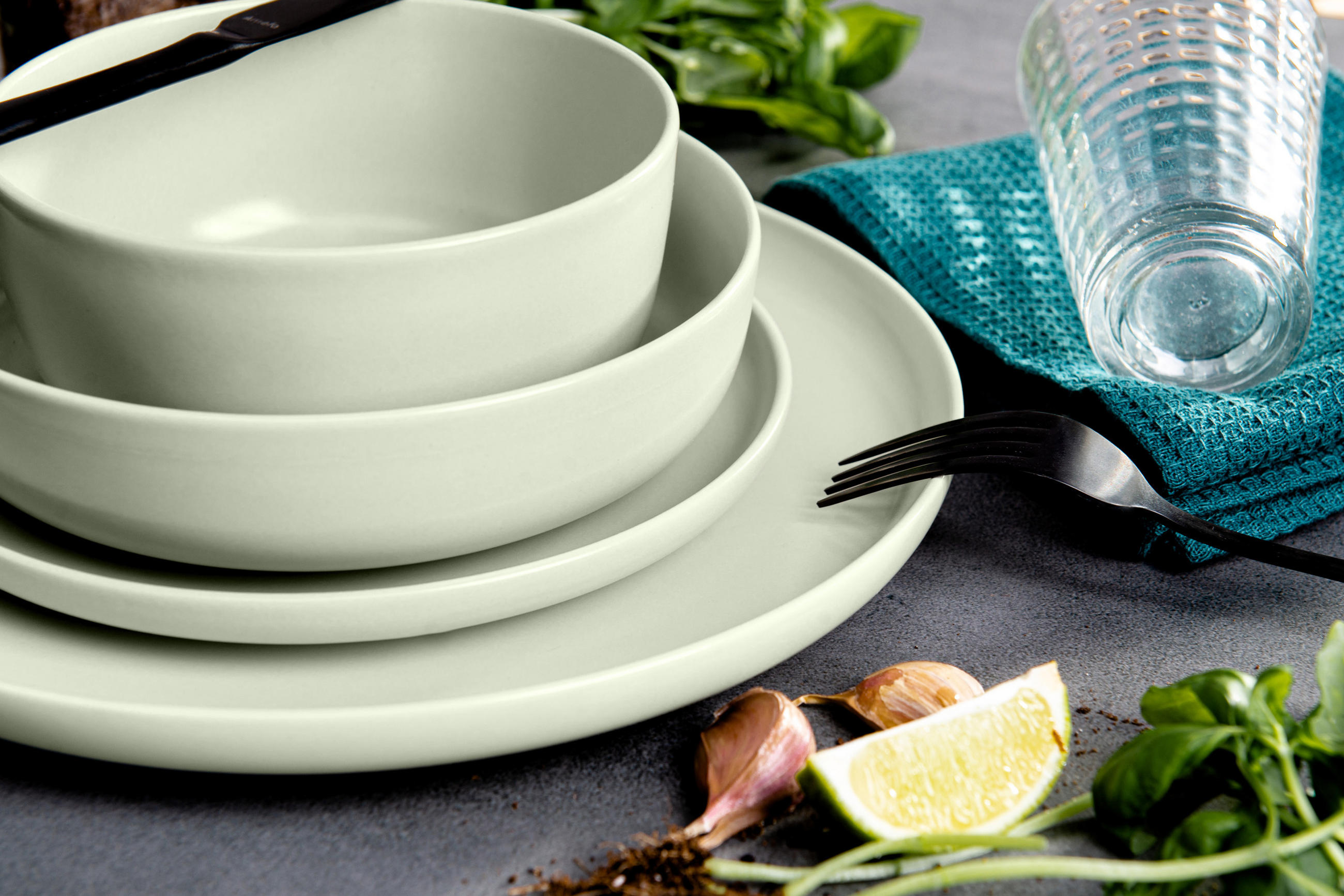 SCHÜSSEL-SET VICTO 6 Personen 6-tlg, matt beige/grün/grau - Hellgrün, Keramik - KONSIMO®