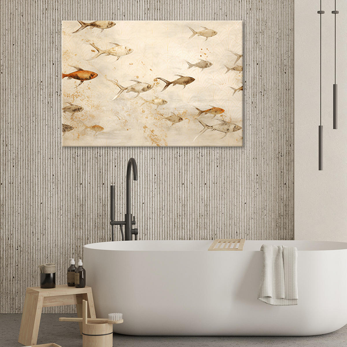 WANDBILD boho für wellness bad fische auf beigem hintergrund - Beige, Textil (60/40cm) - Feeby