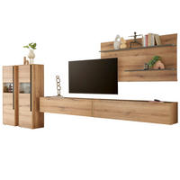 WOHNWAND Evoke Eiche, grau, Wohnkombination Set 5-teilig mit XXL-TV-Schrank, 440 cm - Eichefarben/Grau, Glas/Holz (440/180/40cm) - Furn.Design