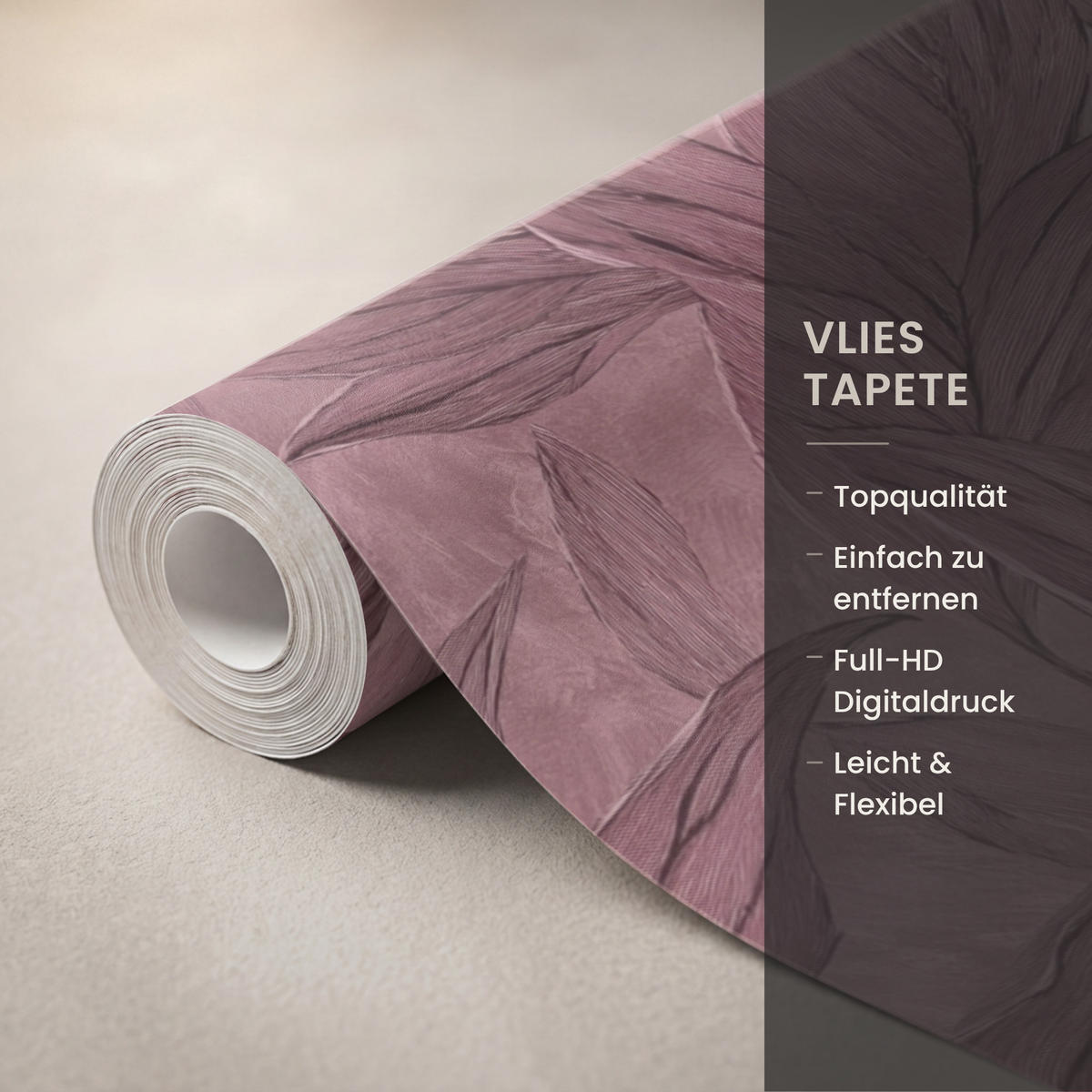 TAPETE - Blätter - Muster - Lila - 160x200 cm - Altrosa, Papier (160/200cm) - OnlyWow