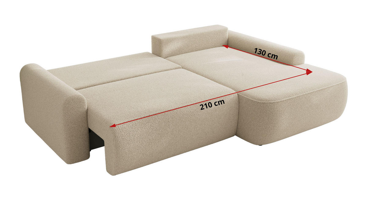 ECKSCHLAFSOFA CUBO L Beige Boucle - rechts - Beige/Schwarz, Kunststoff/Textil (187/273cm) - MKS