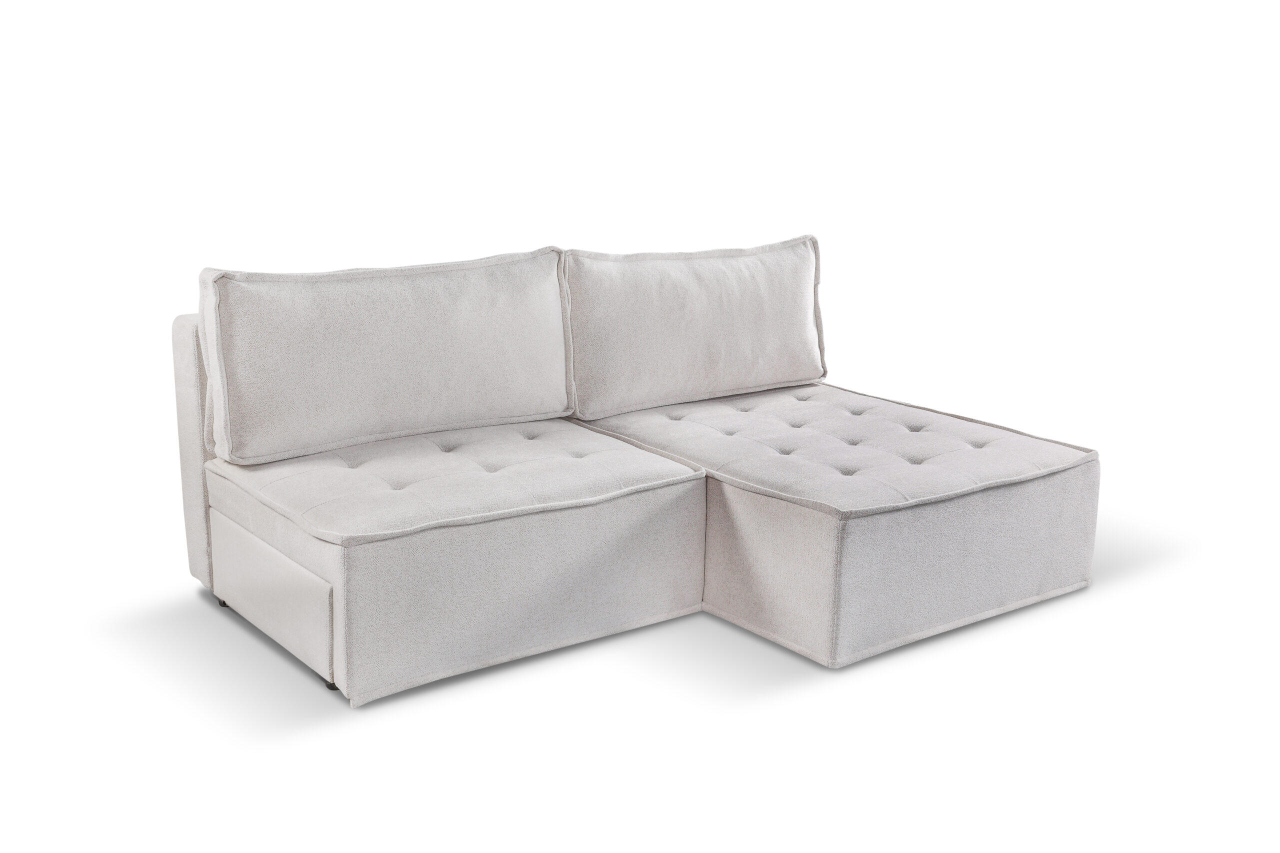 ECKSOFA Bohoo Mini Modernes Mit Schlaffunktion Hellbeige Rechts - Ecru, Holz (200/140cm) - Kaiser Möbel