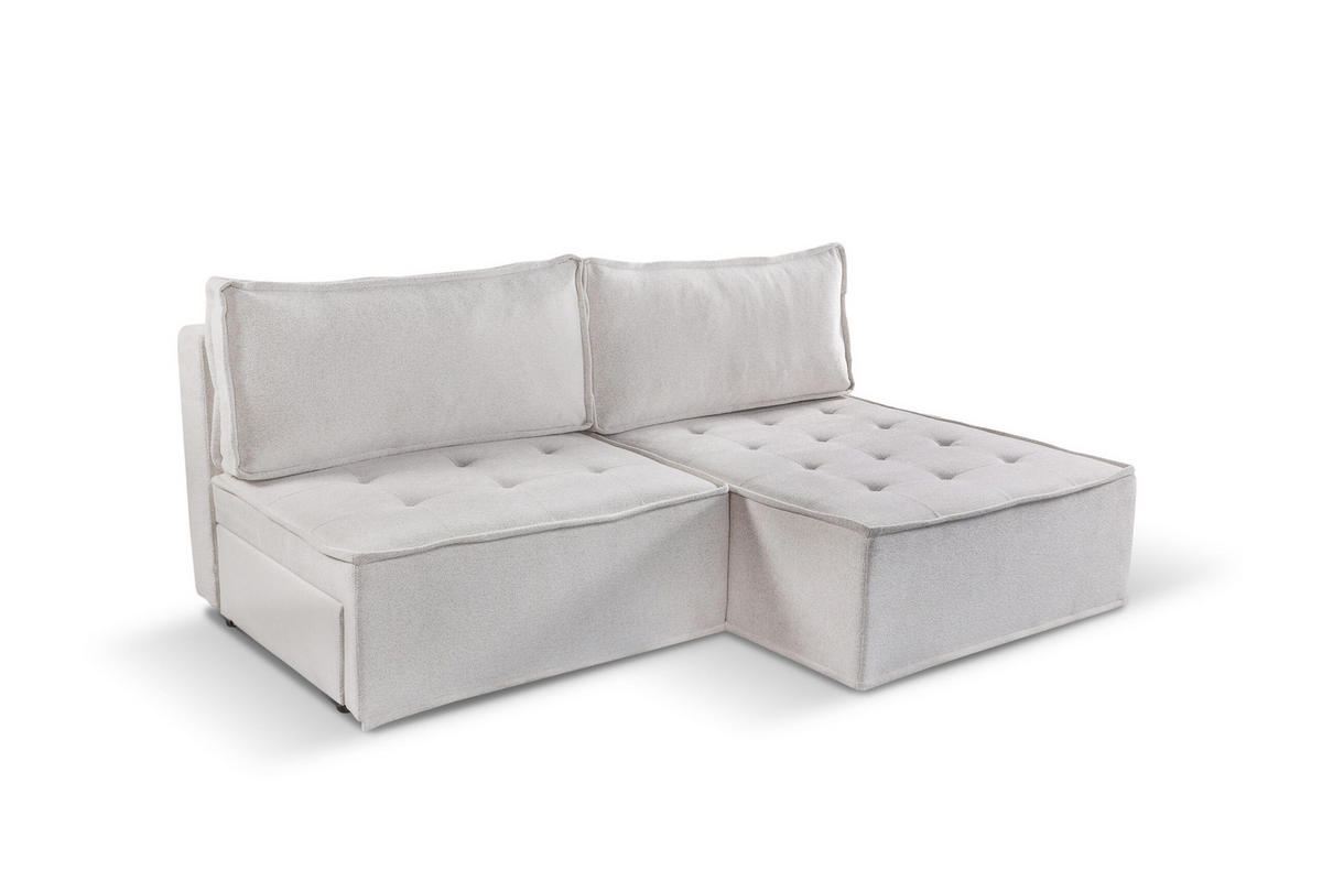 ECKSOFA Bohoo Mini Modernes Mit Schlaffunktion Hellbeige Rechts - Ecru, Holz (200/140cm) - Kaiser Möbel