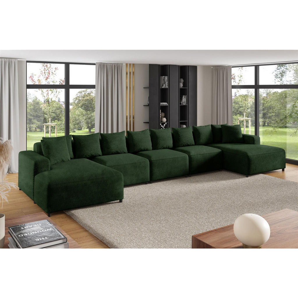 Thumbnail - Fun Möbel Wohnlandschaft, Dunkelgrün, Textil, 517x75x165 cm, Wohnzimmer, Sofas & Couches, Wohnlandschaften, Wohnlandscha...