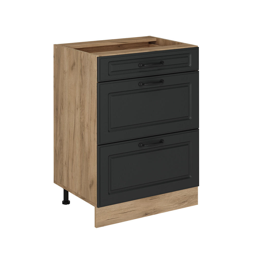 KÜCHENUNTERSCHRANK R-Line Anthrazit Landhaus 60 cm mit Schubladen, ohne Arbeitsplatte - Honigeiche/Anthrazit, Holzwerkstoff (60/81.6/46cm) - Vicco