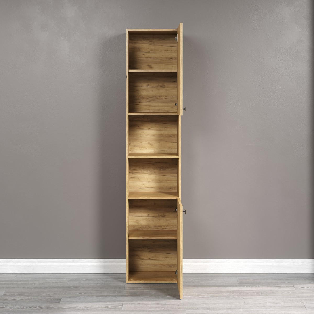 BADEZIMMERSÄULE mit Rillen, 2 Türen und 2 Fächern - purebliss 112/15/44,5 cm - Eichefarben, Holzwerkstoff (40/186/31cm) - Trendteam