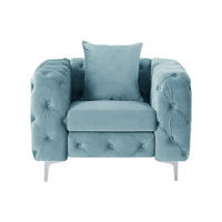 SESSEL mit gerader Rückenlehne - 1 Person - Samt, Stoff - Hellblau - - Hellblau, Textil (106/76/91cm) - Vente-Unique
