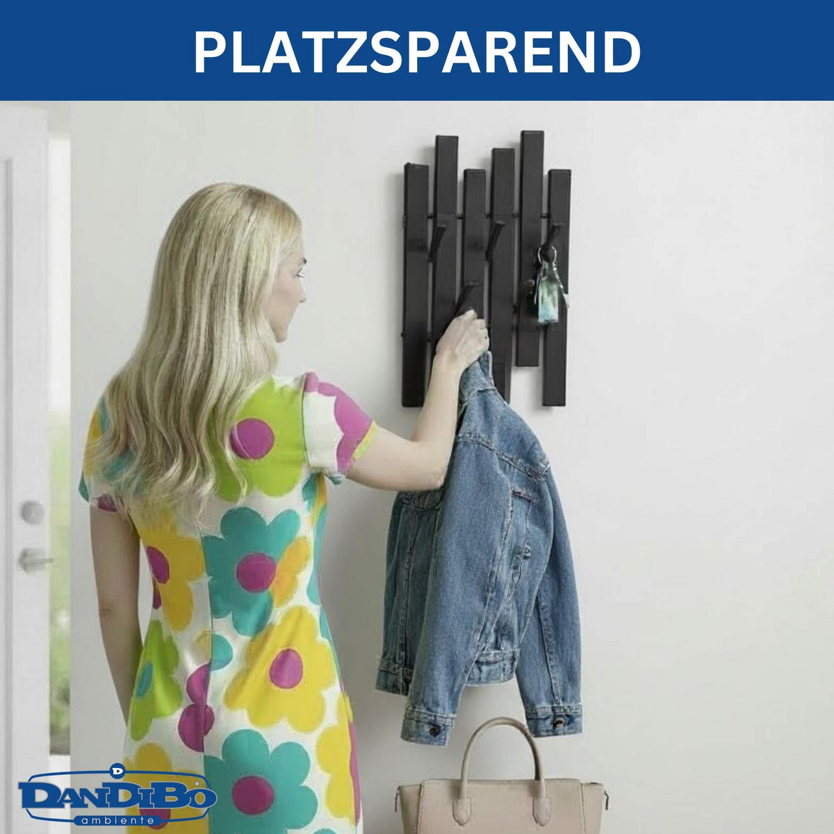 WANDGARDEROBE Schwarz Metall mit 5 Haken - Schwarz, Metall (24/35/5.5cm)
