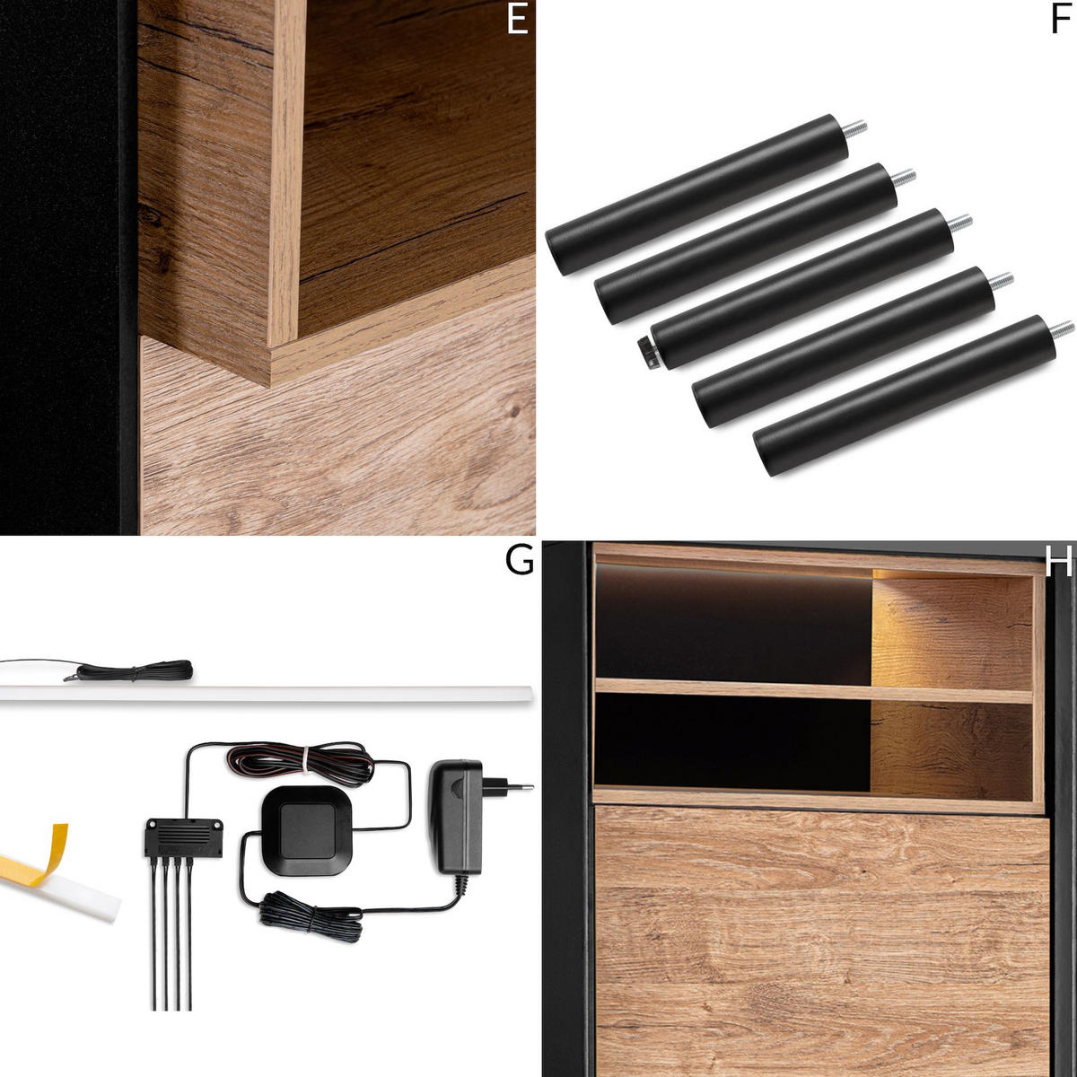 REGAL LOFTY TV/HiFi-Einlage, schwarz - Eichefarben/Multicolor, Holzwerkstoff (52/135/41cm) - KONSIMO®