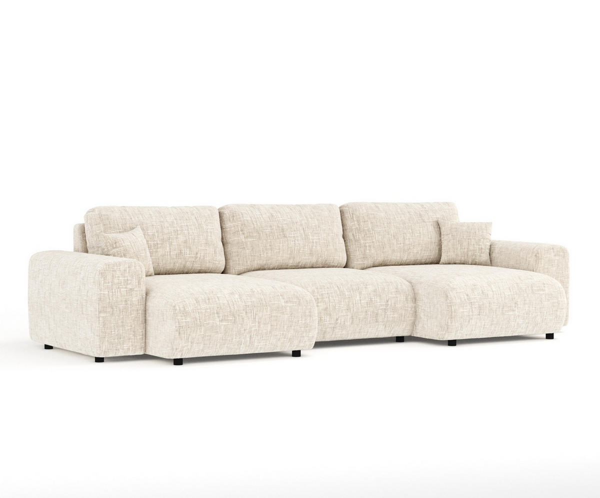 PANORAMASOFA Zanzibar Creme Webstoff - Creme/Schwarz, Holz/Holzwerkstoff (325/79/144cm) - Maison de Reve