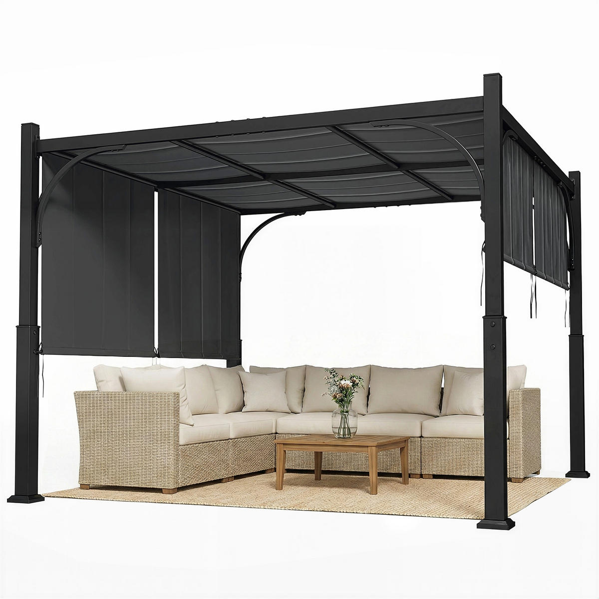 PERGOLA DE-12732 300/300 cm mit Schiebedach UV30+ Dunkelgrau - Dunkelgrau, Metall (300/228/300cm) - ComfortXL
