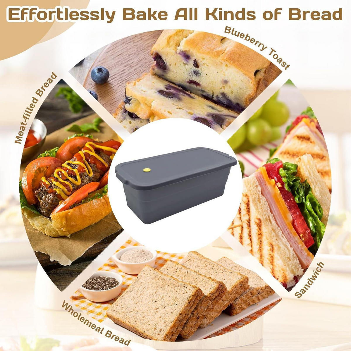BROTBACKFORM Silikon klappbar mit Deckel 32 x 14,5 x 11,5 cm - Grau, Kunststoff (14.5/11.5/32cm)
