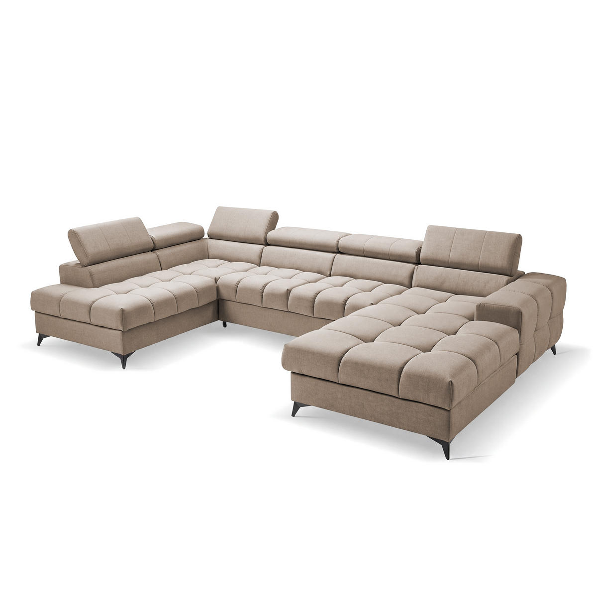 ECKSOFA PUDDING U Rechts mit Schlaffunktion 125x260 Velours Beige - Beige/Schwarz, Holz/Textil (350/203cm) - Muffo