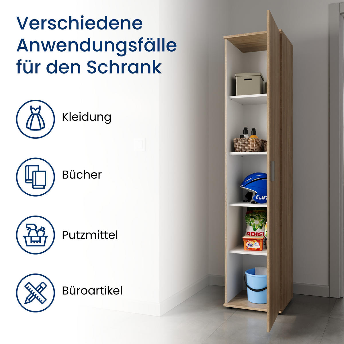 MEHRZWECKSCHRANK mit 1 Tür & 4 Einlegeböden in Sonoma Eiche - Sonoma Eiche, Holzwerkstoff (40/184/35cm) - Home Collective