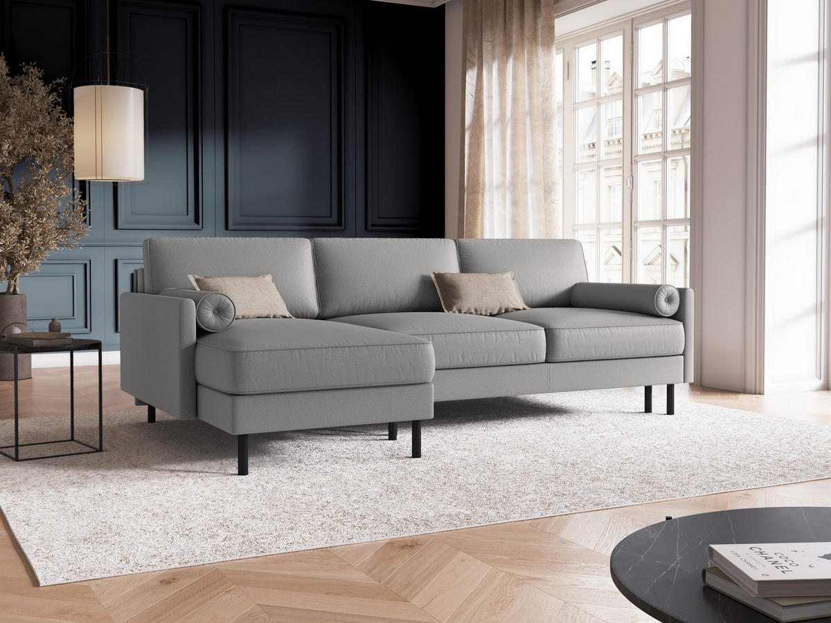 AUSKLAPPBARES-ECKSOFA links mit Container Scott aus strukturiertem Stoff hellgrau 5 Sitzplätze - Hellgrau, Textil (142/212cm) - Micadoni
