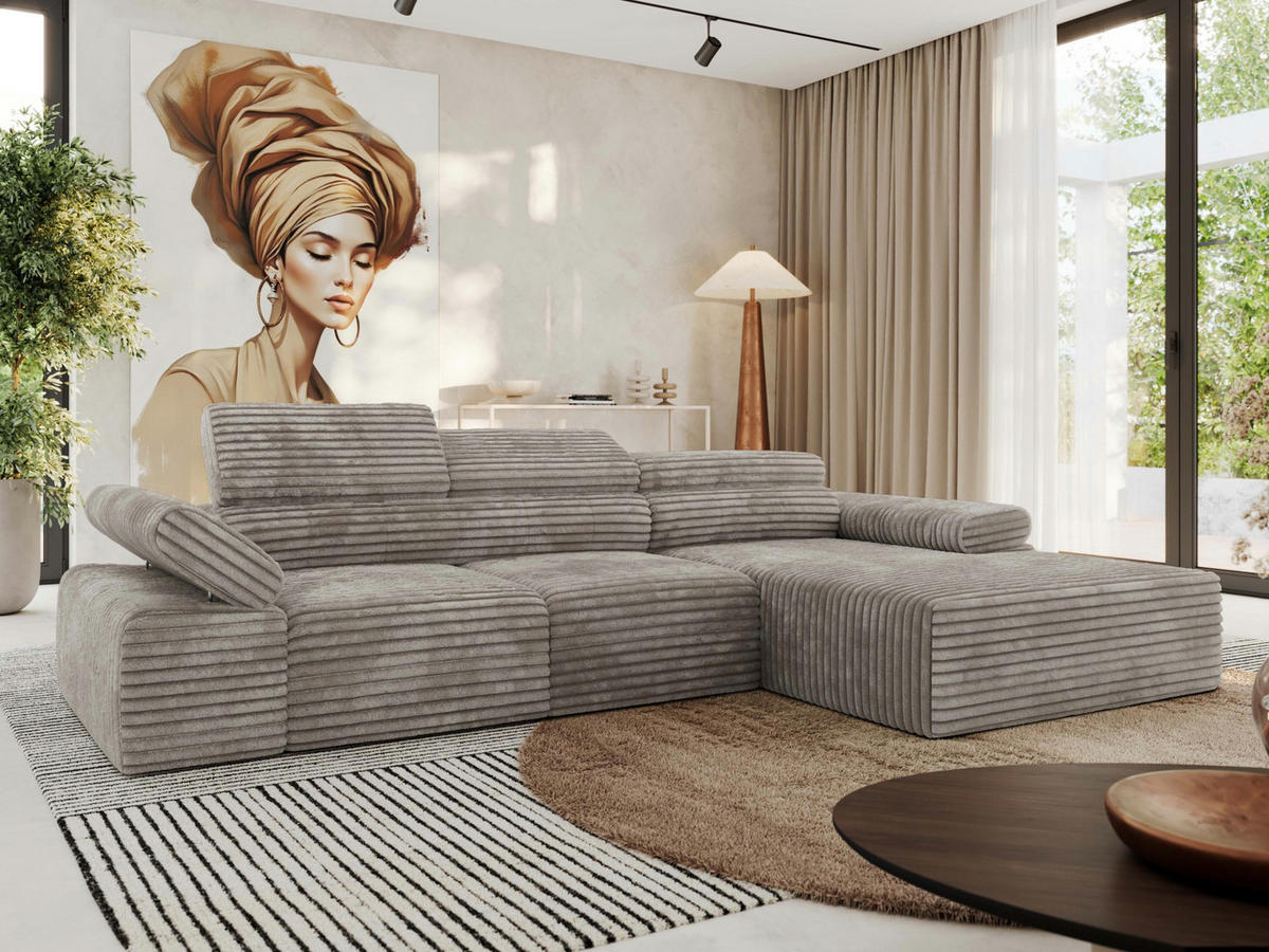 ECKSOFA RILASSO L Hellbraun Cord - rechts - Hellbraun/Schwarz, Kunststoff/Textil (174/296cm) - MKS