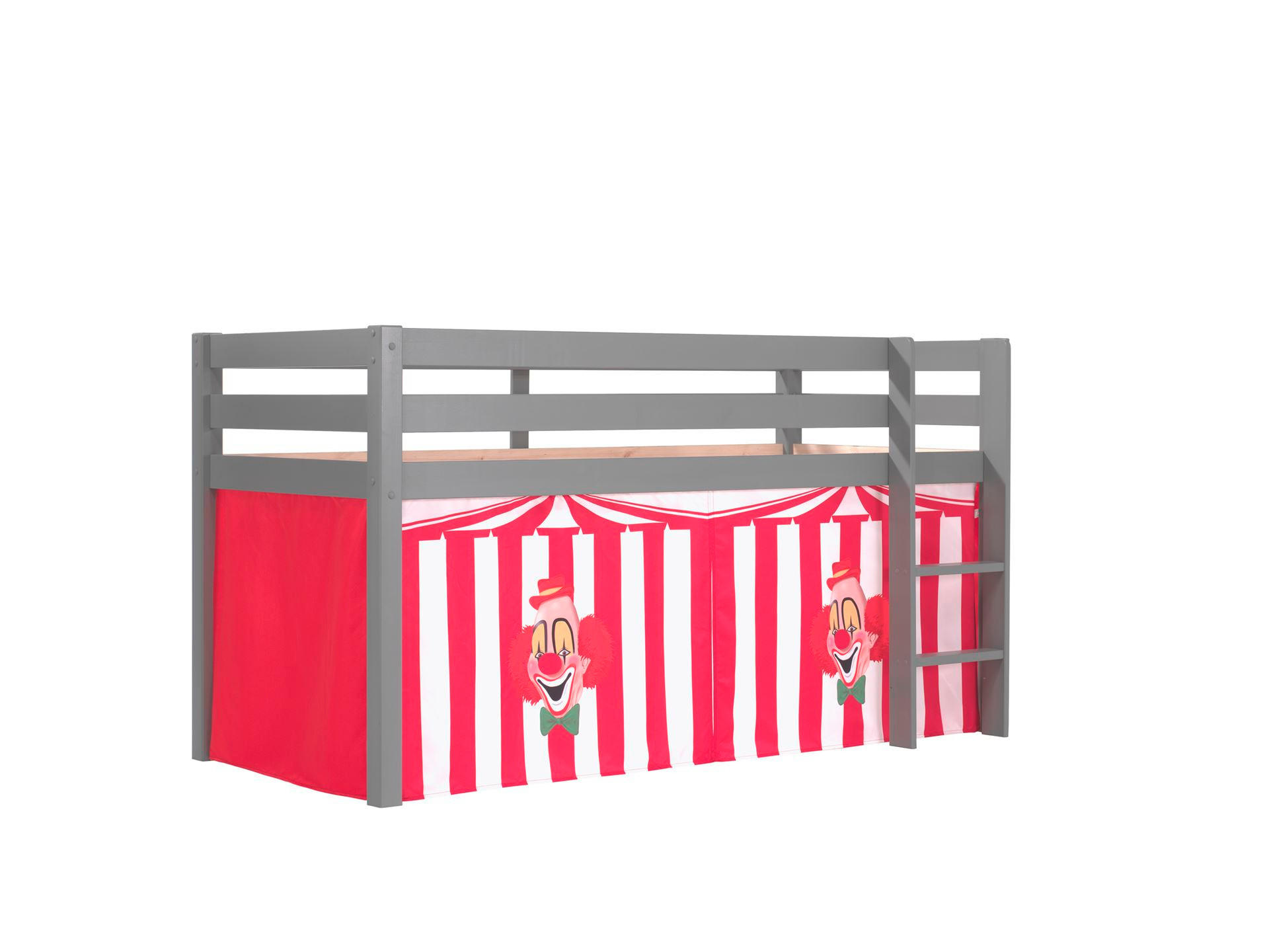 KINDERBETT Karolina 210x114x106 Massivholz Grau Textilset Zirkus - Rot/Grau, Holz (90/200cm) - 58aufmkessel