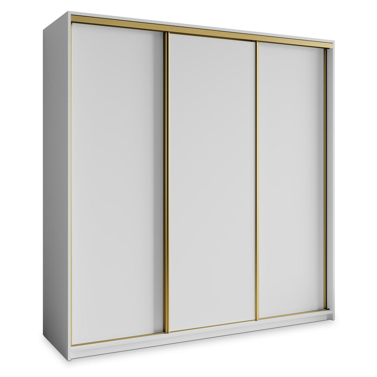 SCHWEBETÜRENSCHRANK NISSE 180/205/60 cm 3-türig mit Schubladen Weiß - Goldfarben/Weiß, Holzwerkstoff (180/205/60cm) - MASSENO