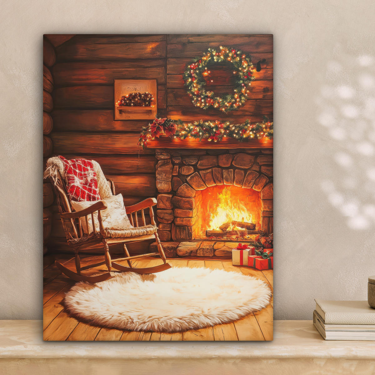 LEINWANDBILD Winter - Weihnachten - Zuhause - Kamin 30x40 cm - Bernsteinfarben, Textil (30/40cm) - MuchoWow