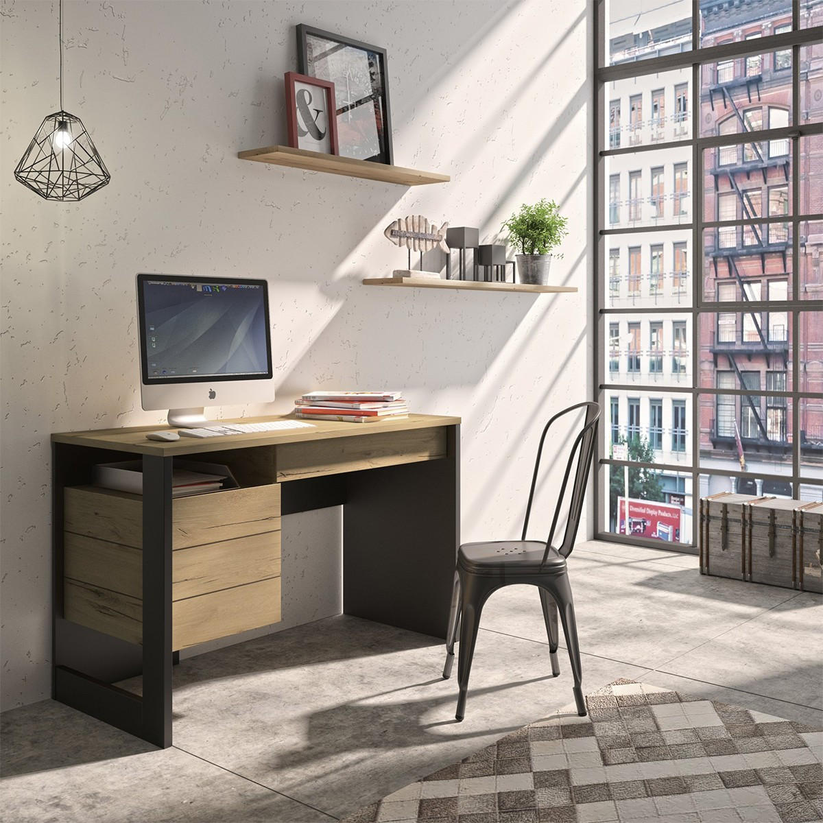 BÜRO aus Eichenholz Helvezia Russel - Französische Herstellung - 119/54/75 cm - Apfelbaumfarben, Holzwerkstoff (119/54/75cm) - Calicosy