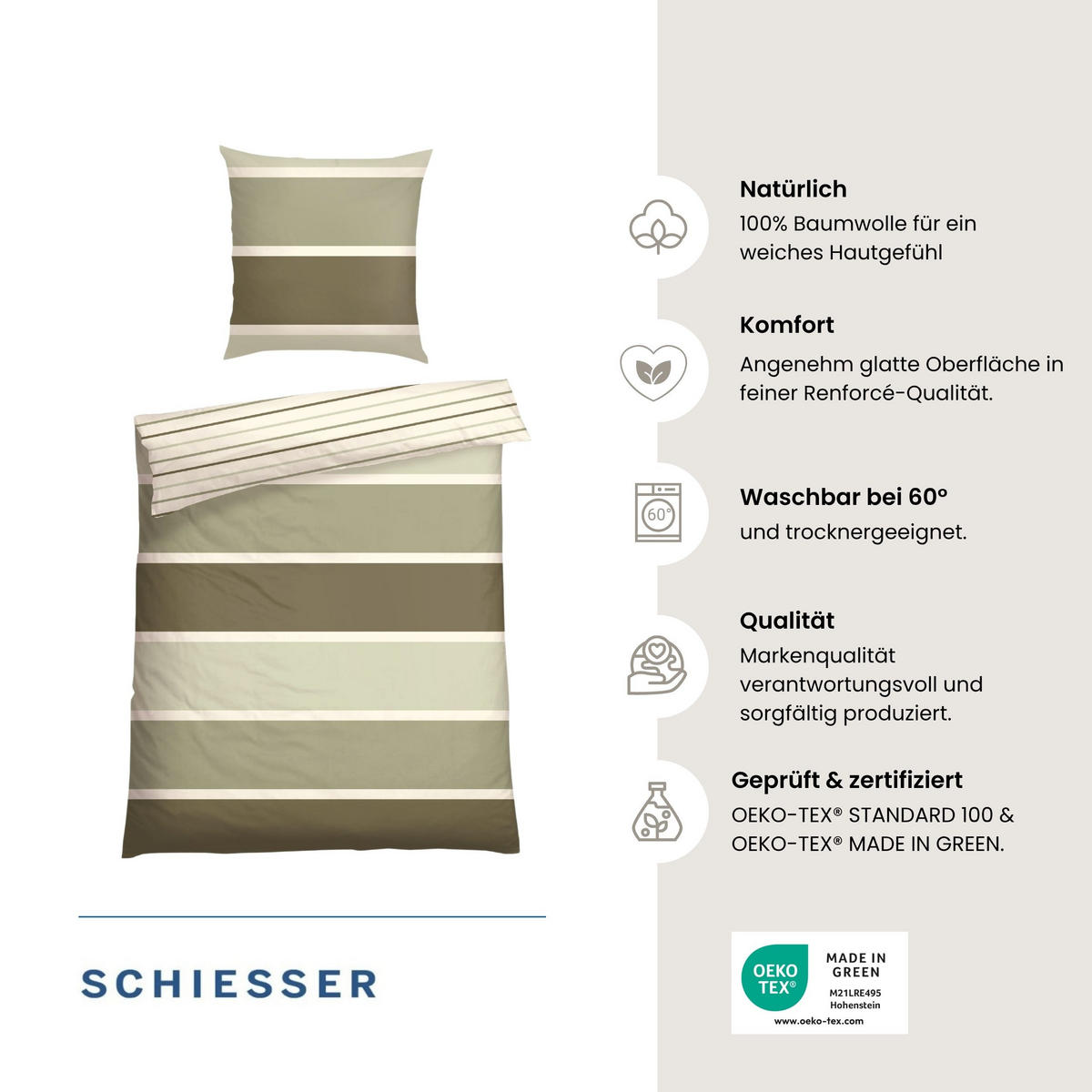 BETTWÄSCHESET Brody - Renforcé - 2-teilig - 135 x 200 cm - Grün - Grün, Textil (135/200cm) - SCHIESSER