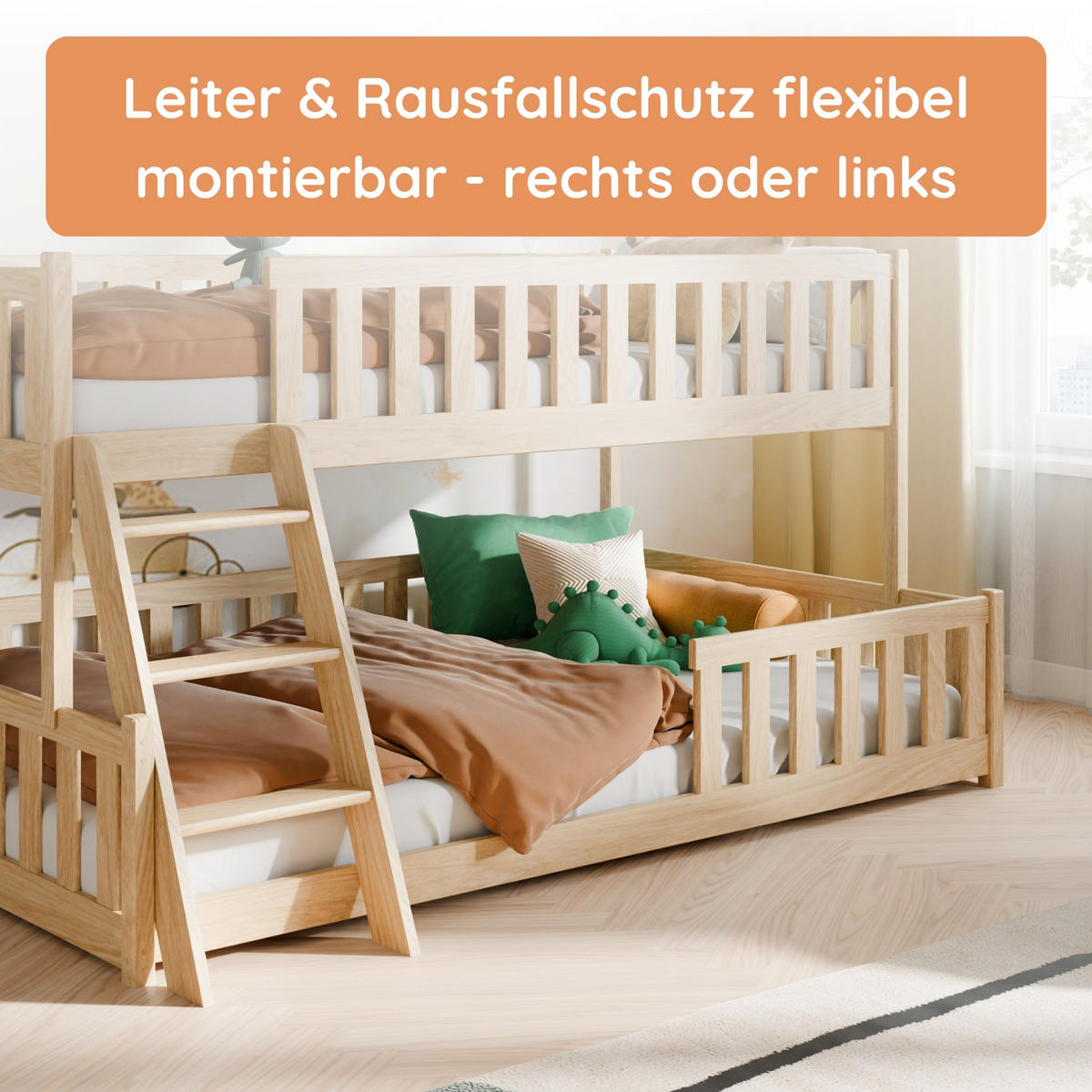 ETAGENBETT mit Leiter 120x200 in Natur - Naturfarben, Holz (120/200cm) - Kids Collective
