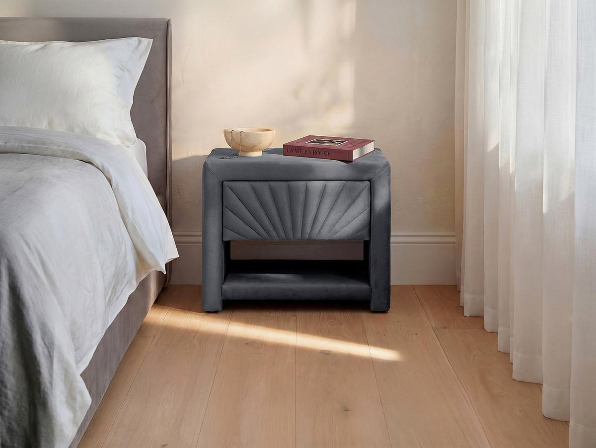 NACHTTISCH - 50 cm x 35 cm - samt - anthrazitgrau Ulami - Anthrazit, Textil (50/41/35cm) - Vente-Unique
