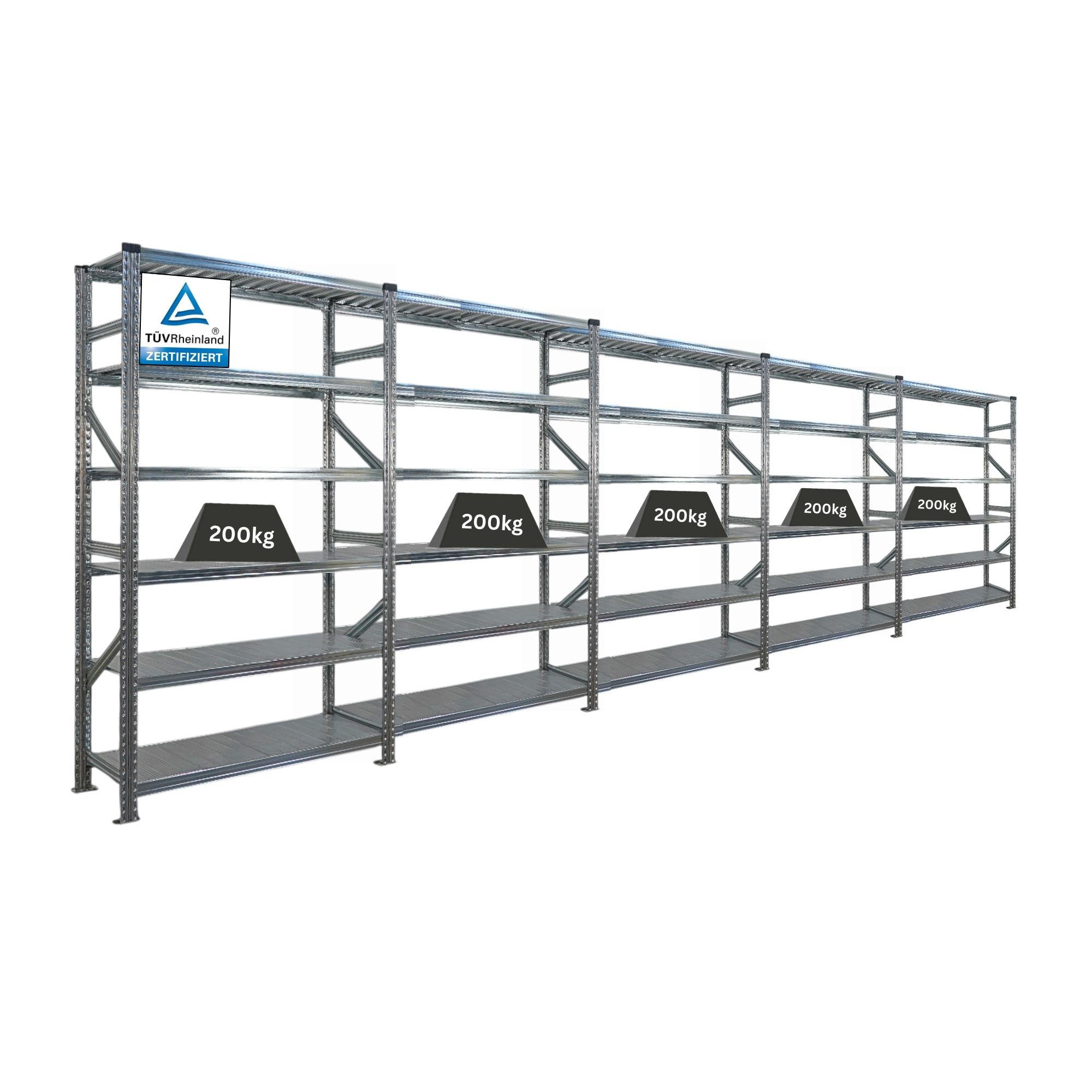 FACHBODENREGAL Proximo 210x600x50cm 6 Ebenen Beidseitig nutzbar Verzinkt - Silberfarben, Metall (600/210/50cm) - PROREGAL