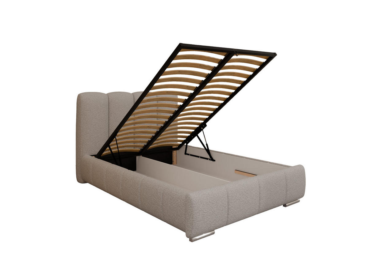 POLSTERBETT ZAIRA 120 x 200 cm mit Bettkasten und Lattenrost, 7-Zonen-Taschenfederkernmatratratze CIRA (24 cm) – Dunkelbeige - Beige, Holz (90/200cm) - Panda Möbel