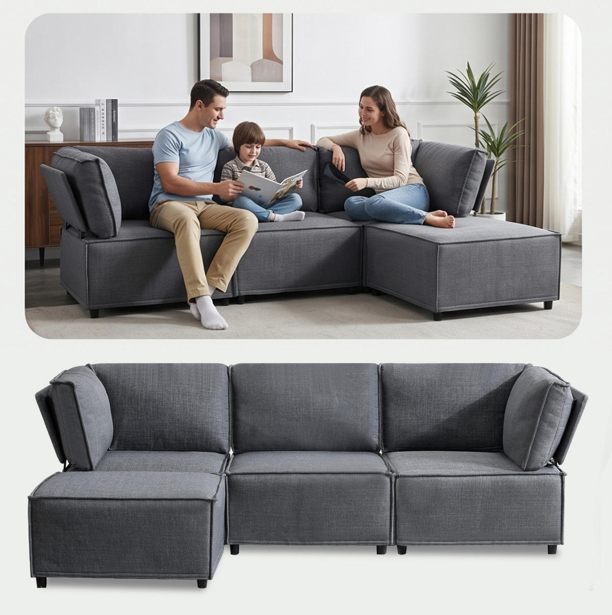 SOFAGARNITUR modular Dunkelgrau - Dunkelgrau, Holz (154/238cm) - Meubliv