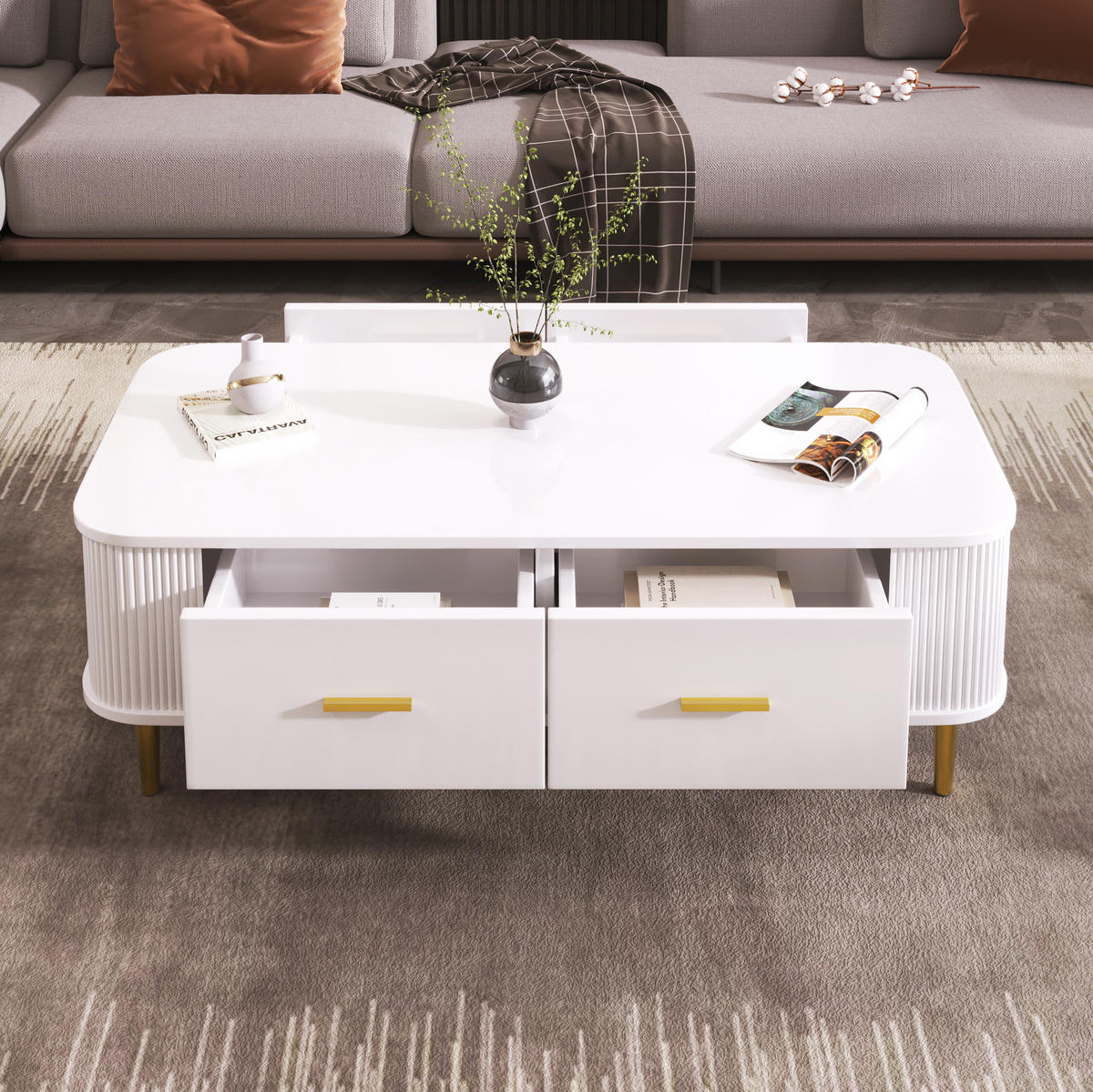 COUCHTISCH aus MDF 105x51x38 cm in Weiß mit 4 Schubladen - Weiß, Holzwerkstoff (105/51/38cm) - Modfu