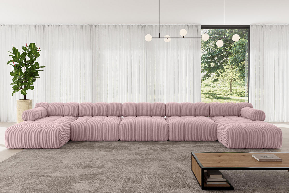 WOHNLANDSCHAFT modulares Sofa Tesso-U3 - 475x160x70 cm Rosa Cord - Rosa, Holzwerkstoff/Textil (475/70/160cm) - ALTDECOR