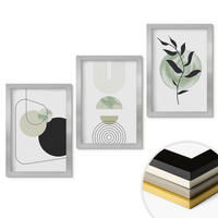WANDBILDER 3er Set - 20x30 cm Silberner Rahmen - Abstrakte Pflanzenformen - Silberfarben, Kunststoff (20/30cm) - ArtPrintCave