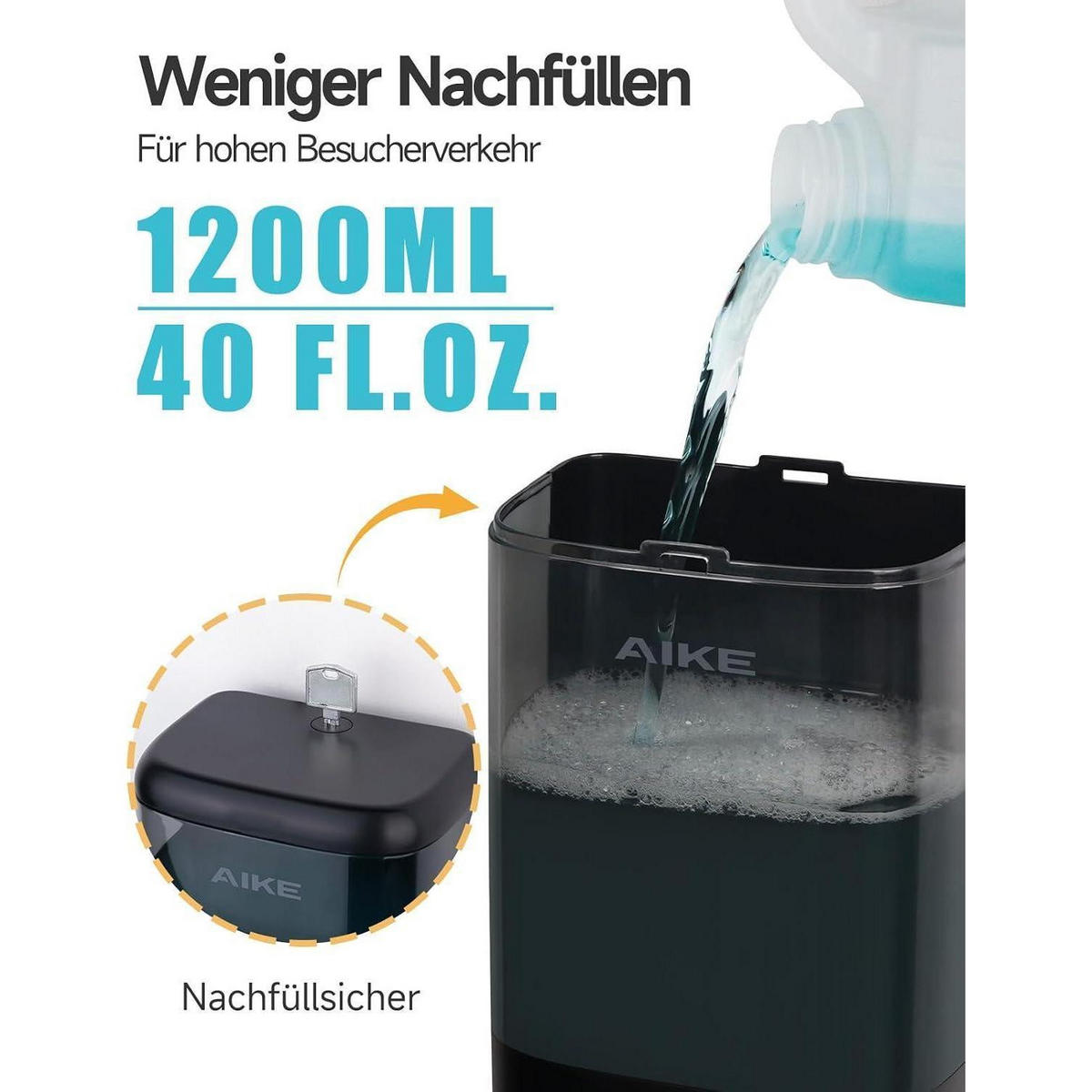 SCHAUMSEIFENSPENDER Wandmontiert 1200 ML Schwarz - Schwarz, Kunststoff (10.7/26/12.8cm)