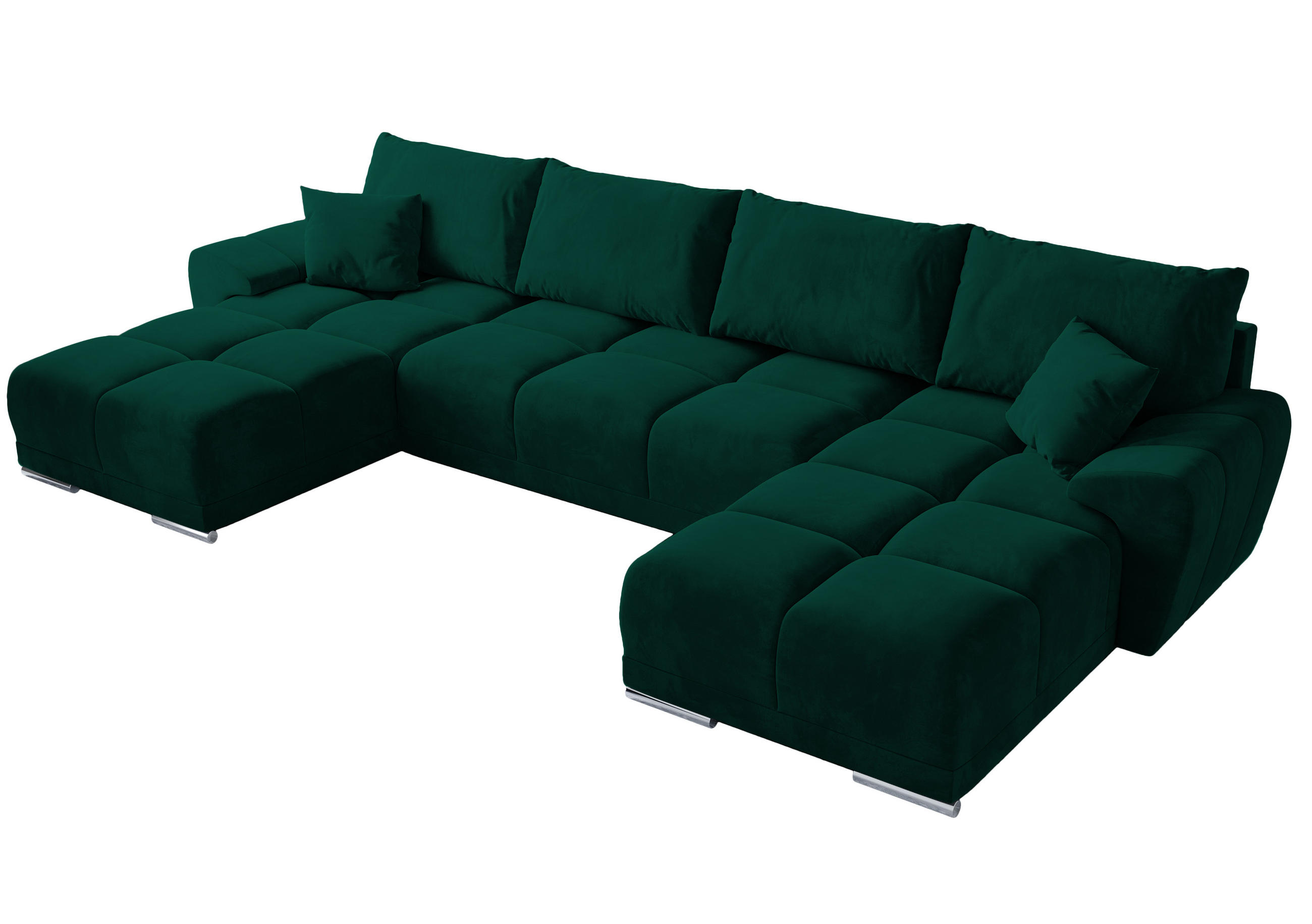 WOHNLANDSCHAFT Nubes mit Schlaffunktion Flaschengrün Plüsch - Silberfarben/Grün, Kunststoff/Textil (372/85/184cm) - Bromarkt