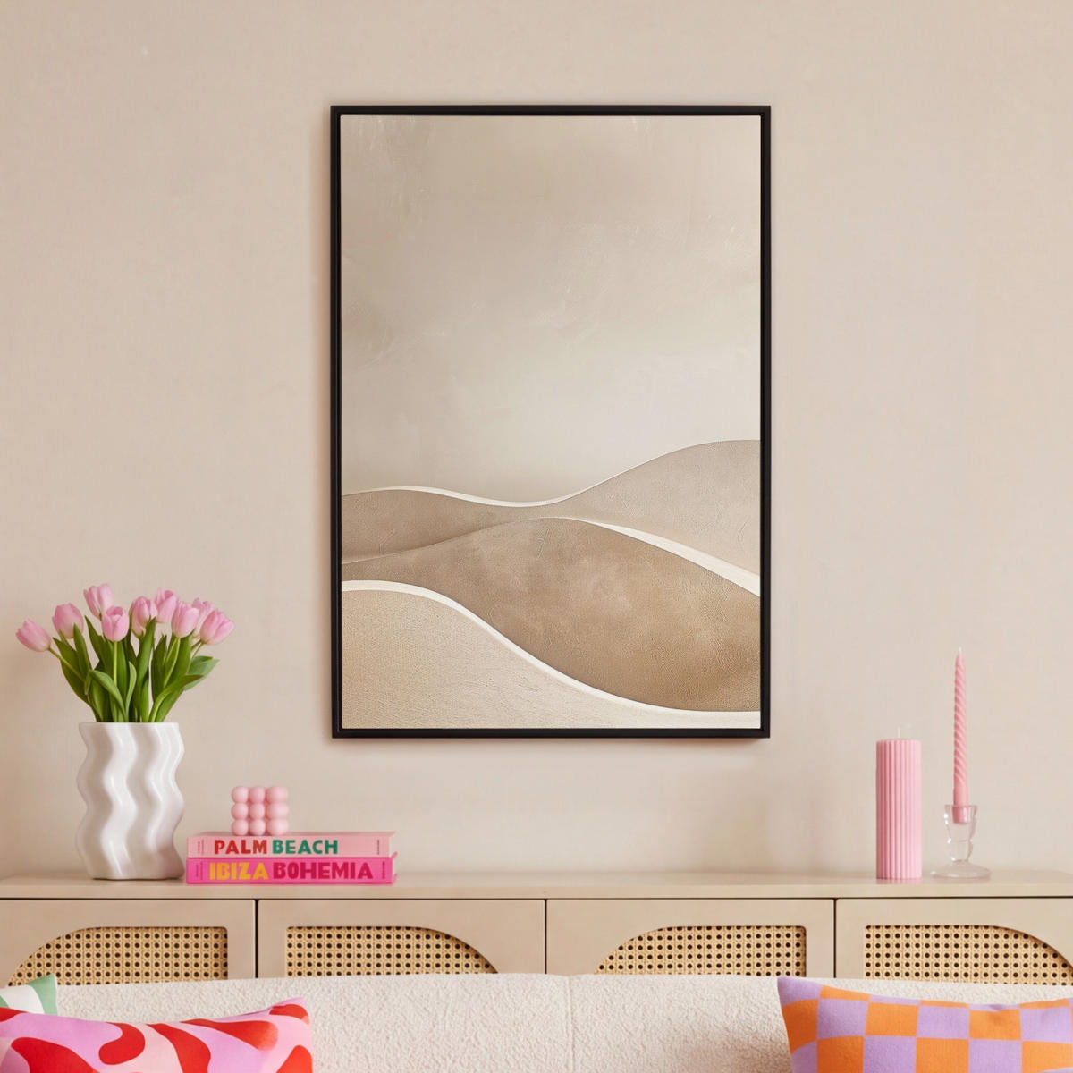 LEINWAND Bilder mit Rahmen - Beige - Natur - Abstrakt - Modern - 60x90 - Beige, Textil (60/90cm) - MuchoWow